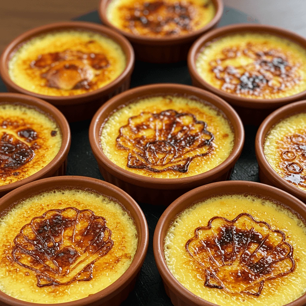 Crab brulee served on a plate with fresh seafood garnishes and microgreens.