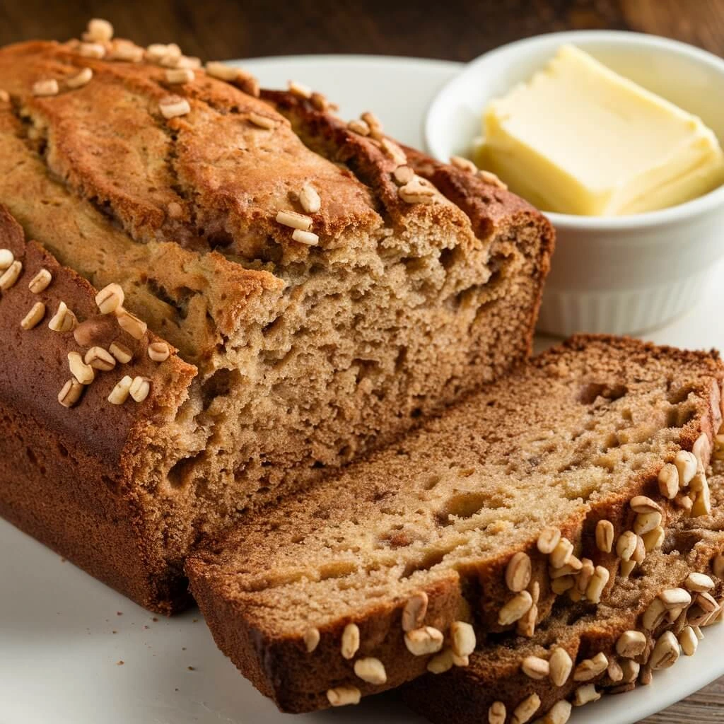 Starbucks banana bread with walnuts on a plate