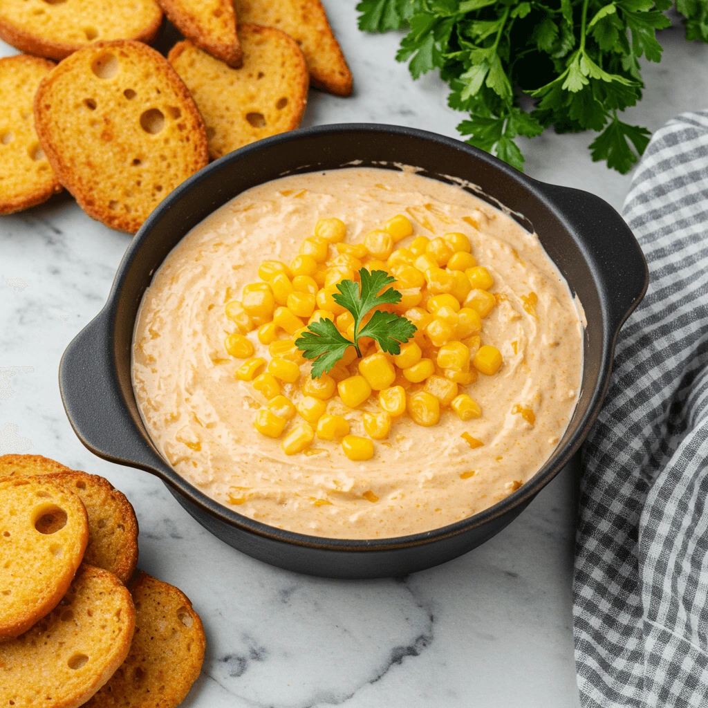 A cheesy Rotel dip with ground beef in a serving dish.